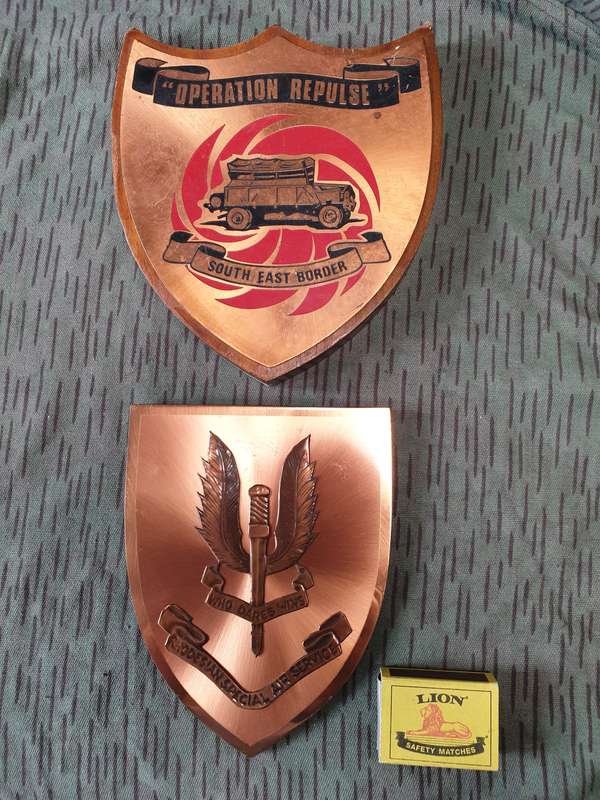 Nr 2 - Rhod commemorative wall plaque thin copper foil base with 3D copper unit badge used condition