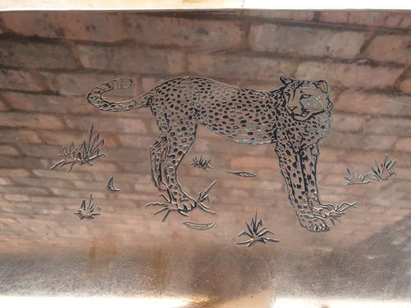 original bushwar period pre-UDI Rhod Light Infantry copper tea-tray with mascot Cheetah - great cond