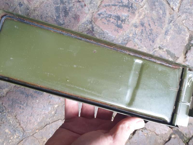 original SADF era SWA/Angola bushwar period olive green metal BMG/LMG ammo "ready" 200rds carry box