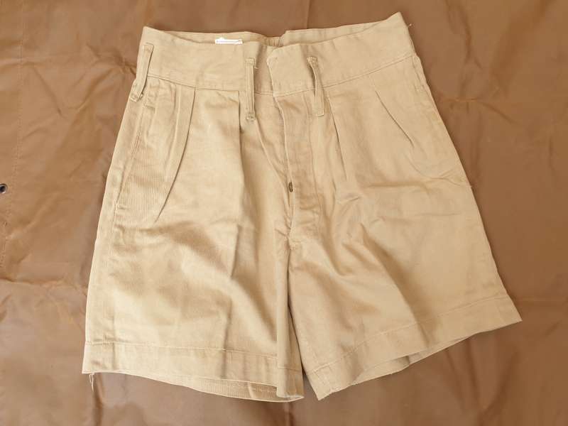 pair of original UDF era (South African) Army khaki drill shorts waist size 34 inch clear ink stamps