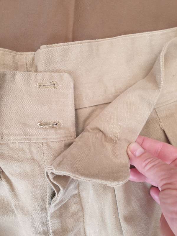 pair of original UDF era (South African) Army khaki drill shorts waist size 34 inch clear ink stamps