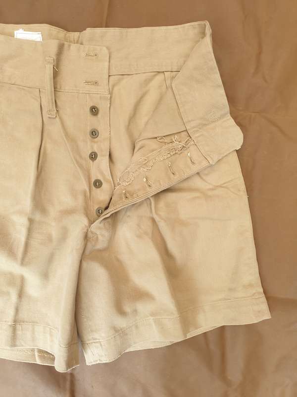 pair of original UDF era (South African) Army khaki drill shorts waist size 34 inch clear ink stamps