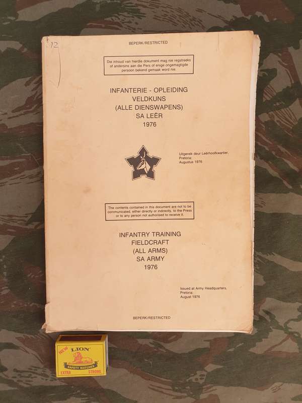 original early SWA/Angola bushwar period SADF ISSUE dd 1976 bi-lingual A4 size Fieldcraft manual