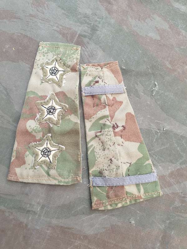 original bushwar period (obsolete) SAP era 2nd patt camo Capt field worn ranks set - hand sewn pair