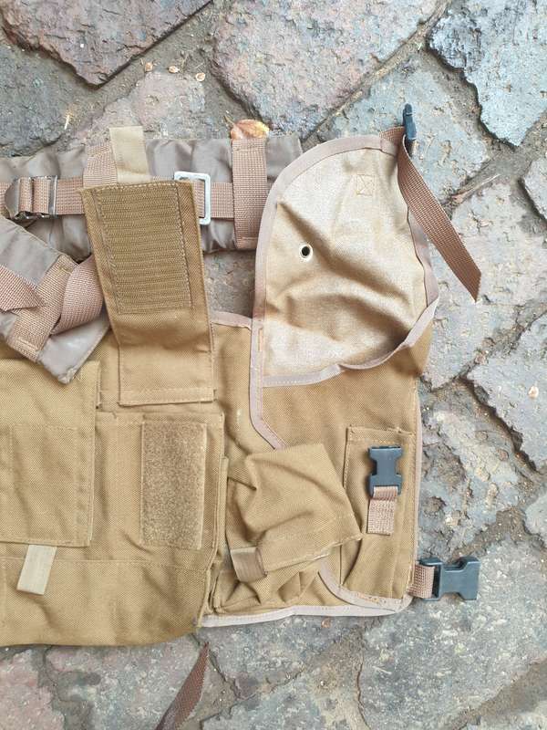 original SADF era Para Bn issue nutria (textcraft version) Bateleur 90 chest webbing with sidearm