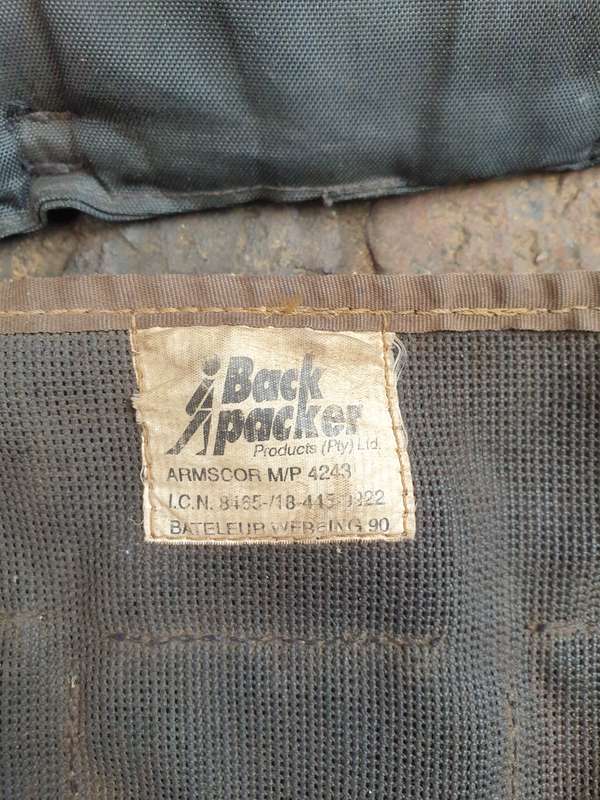 original SADF era Para Bn issue nutria (Backpacker version) Bateleur 90 chest webbing with sidearm