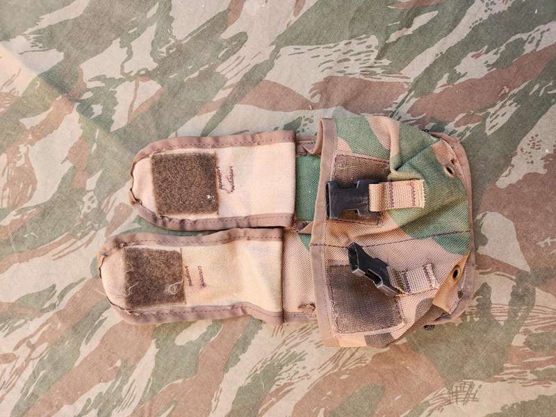 scarce double (holds 2 x m-26 grenades) flap patt 90 "cabbage patch" camo mag pouch in good used