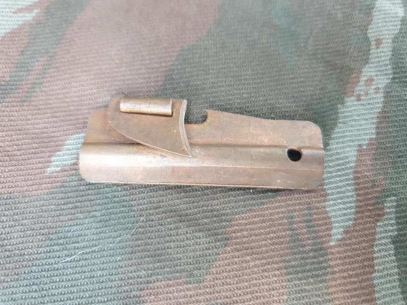 used made-in-Rhodesia local p-51 type small metal rat-pack tin opener folding type (bronzed finish)