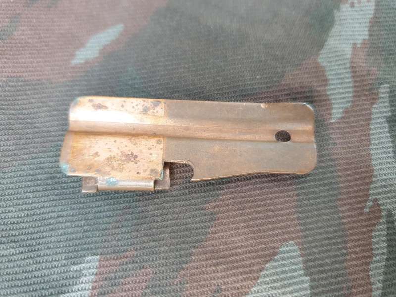 used made-in-Rhodesia local p-51 type small metal rat-pack tin opener folding type (bronzed finish)