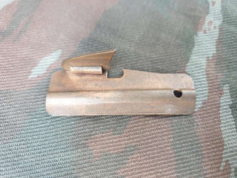 used made-in-Rhodesia local p-51 type small metal rat-pack tin opener folding type (bronzed finish)
