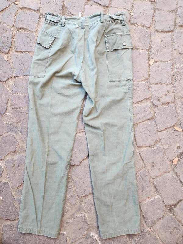 pr. used & slightly faded clean intact VERY RARE OP SAVANNAH worn SADF issue green uniform trousers