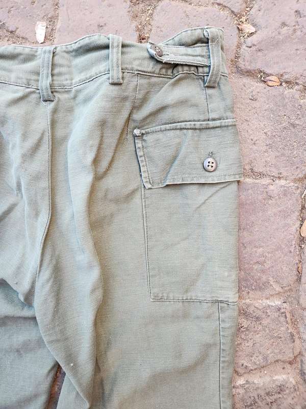 pr. used & slightly faded clean intact VERY RARE OP SAVANNAH worn SADF issue green uniform trousers
