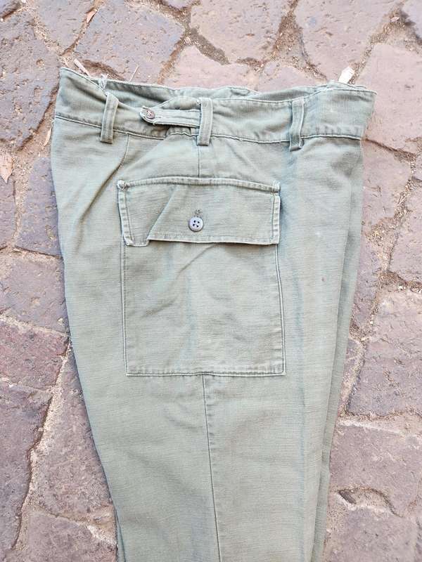 pr. used & slightly faded clean intact VERY RARE OP SAVANNAH worn SADF issue green uniform trousers