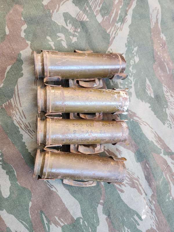 4 x EMPTY 30mm DEFA aircraft cannon shells and links (Israeli made?) as used in SAAF Mirage and othe