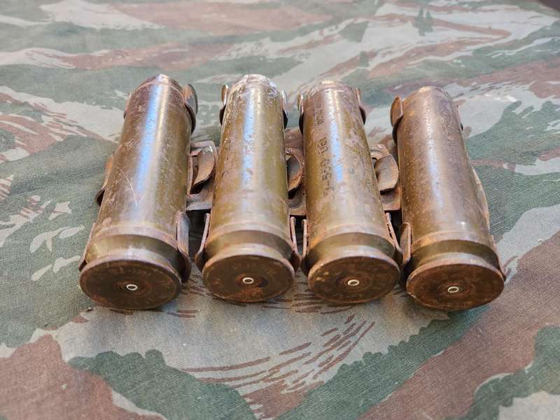 4 x EMPTY 30mm DEFA aircraft cannon shells and links (Israeli made?) as used in SAAF Mirage and othe