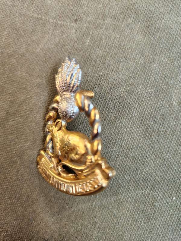 scarce original SADF era bi-metal SA Army ADA Regt Oos Transvaal (ROT) "die rotte" beret badge