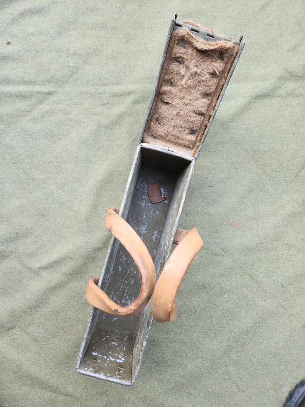 original post WW2 Vickers MMG machine gun ammo box - metal and leather - intact (see pics)