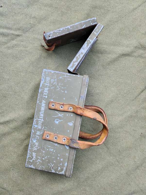 original post WW2 Vickers MMG machine gun ammo box - metal and leather - intact (see pics)