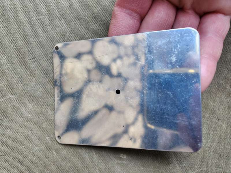 original SWA/Angola border war era SADF "troopy" issue stainless-steel shaving & signalling mirror