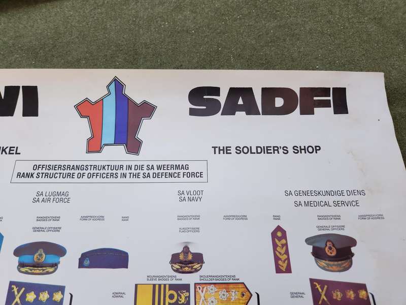 new & unused scarce 100% original SADF period SAWI/ SADFI & Paratus magazine published ranks poster