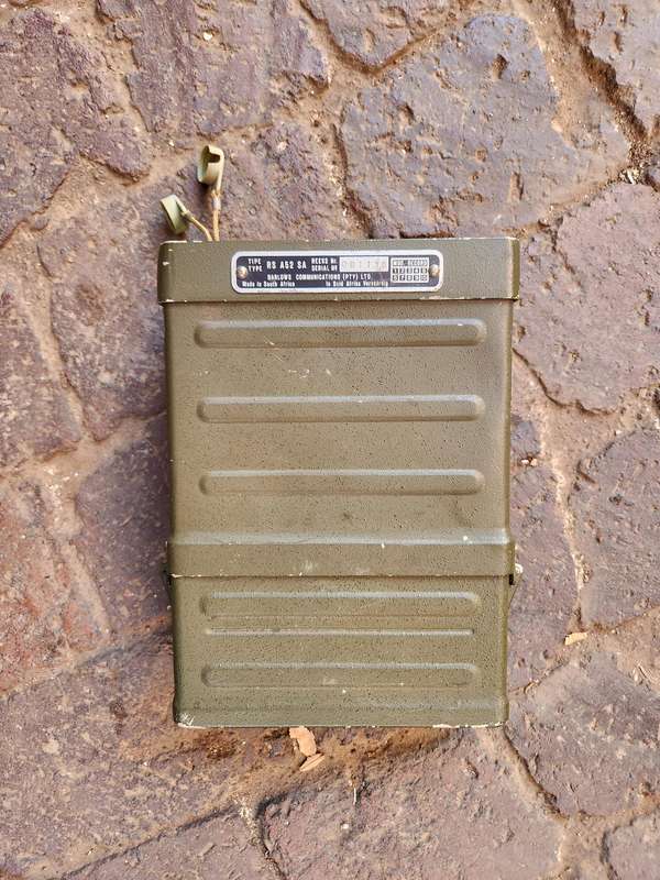 original early pre SWA/Angola bushwar era SADF used (now obsolete) A-52 VHF radio with batt box