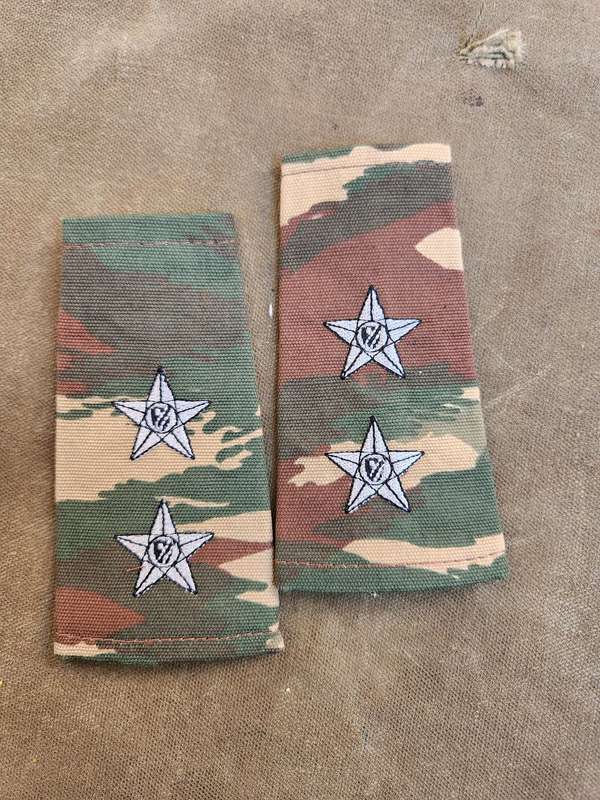 pair unused NDF Namibia post Independence era lizard camo field-dress Lt officers' rank slides