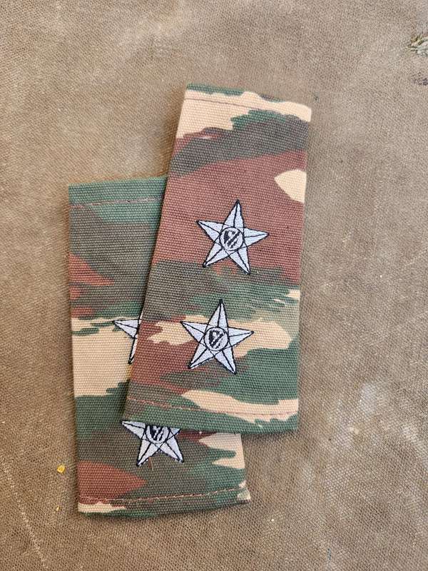 pair unused NDF Namibia post Independence era lizard camo field-dress Lt officers' rank slides