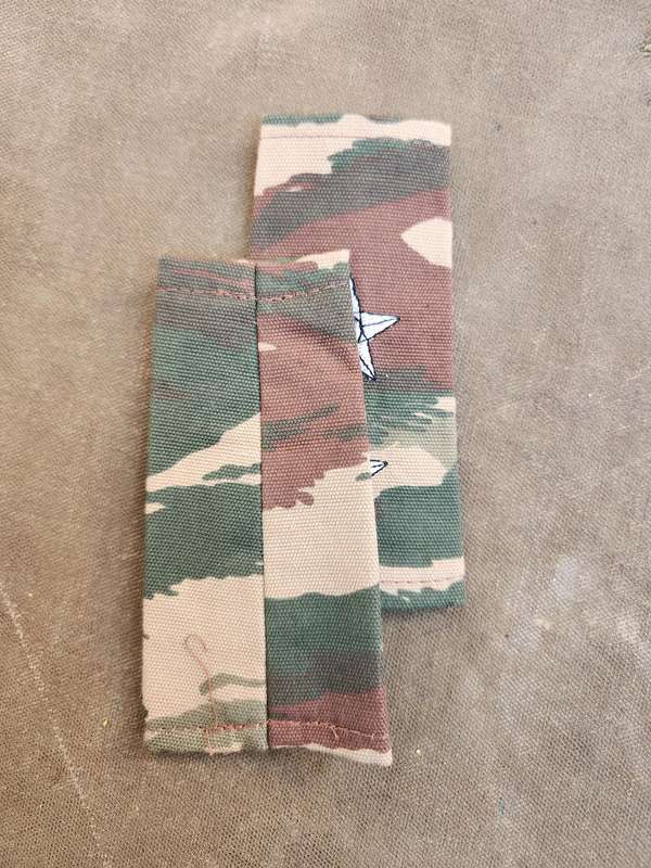 pair unused NDF Namibia post Independence era lizard camo field-dress Lt officers' rank slides