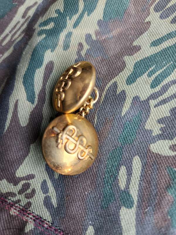 unused hard to find scarce & original SADF period SAMS Officers mess dress buttons pair on chain