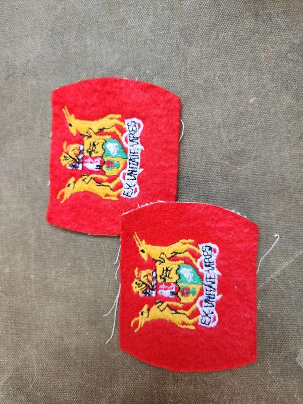 pair new & unused scarce & rare 100% original SADF period WO2 "RSM" red felt backing rank badges