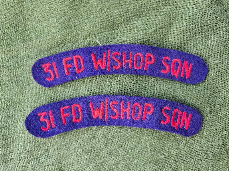 pair (scarce) new & unused 100% original period SADF era 31 Field Workshop Squadron shoulder titles