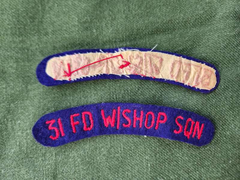 pair (scarce) new & unused 100% original period SADF era 31 Field Workshop Squadron shoulder titles