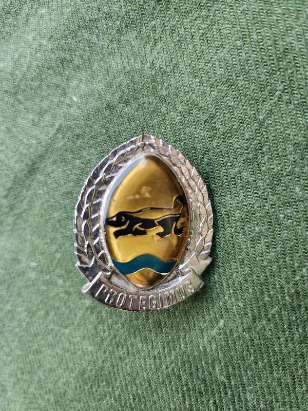 scarce used condition 100% original SADF era Insele Commando enamel & metal beret badge both rear