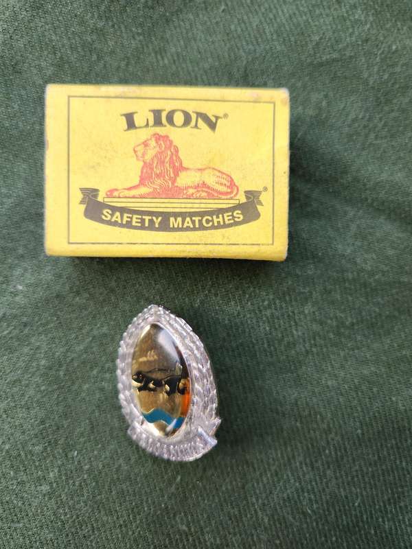 scarce used condition 100% original SADF era Insele Commando enamel & metal beret badge both rear