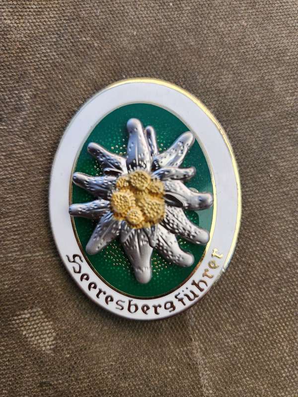 modern re-make metal & enamel German commemorative badge Edelweiss WW2 type Mountain troops