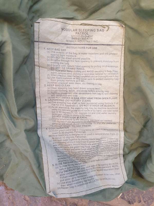 as new (unused) USGI Patrol sleeping-bag olive green light-weight ideal 3 seasons bag for SA cond