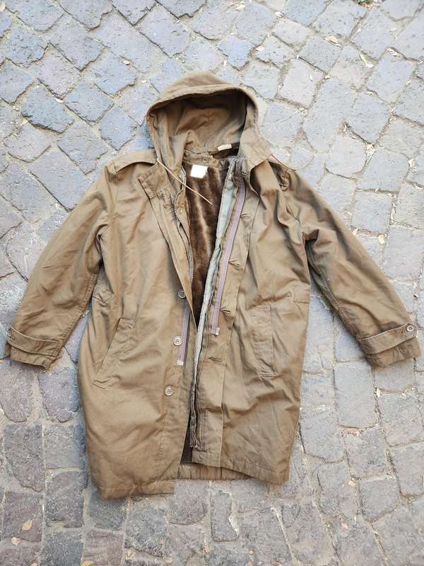 good clean used condition SADF era SA Army issue 3/4 DUFFEL COAT nutria "AAPJAS" size Large (102CM)