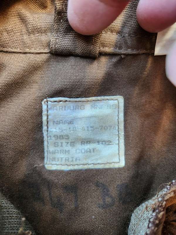 good clean used condition SADF era SA Army issue 3/4 DUFFEL COAT nutria "AAPJAS" size Large (102CM)