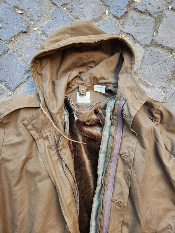 good clean used condition SADF era SA Army issue 3/4 DUFFEL COAT nutria "AAPJAS" size Large (102CM)