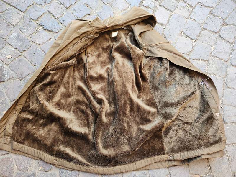 good clean used condition SADF era SA Army issue 3/4 DUFFEL COAT nutria "AAPJAS" size Large (102CM)