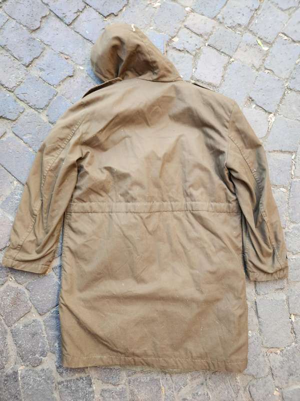 good clean used condition SADF era SA Army issue 3/4 DUFFEL COAT nutria "AAPJAS" size Large (102CM)