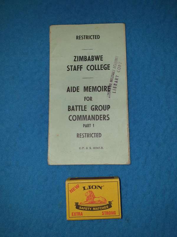 scarce -good clean used condition original Zimbabwe staff college aide memoir for battle group cmdrs