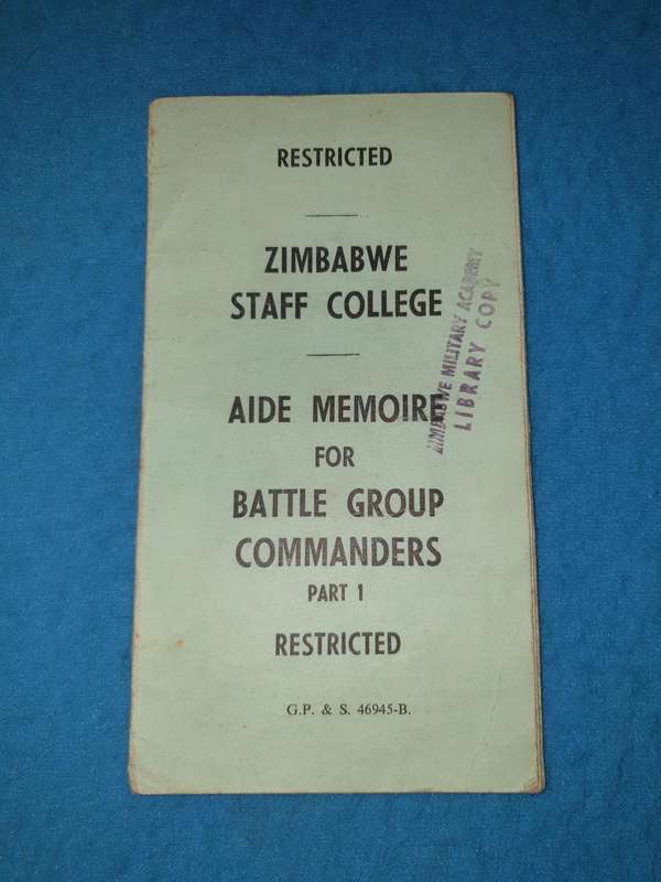 scarce -good clean used condition original Zimbabwe staff college aide memoir for battle group cmdrs