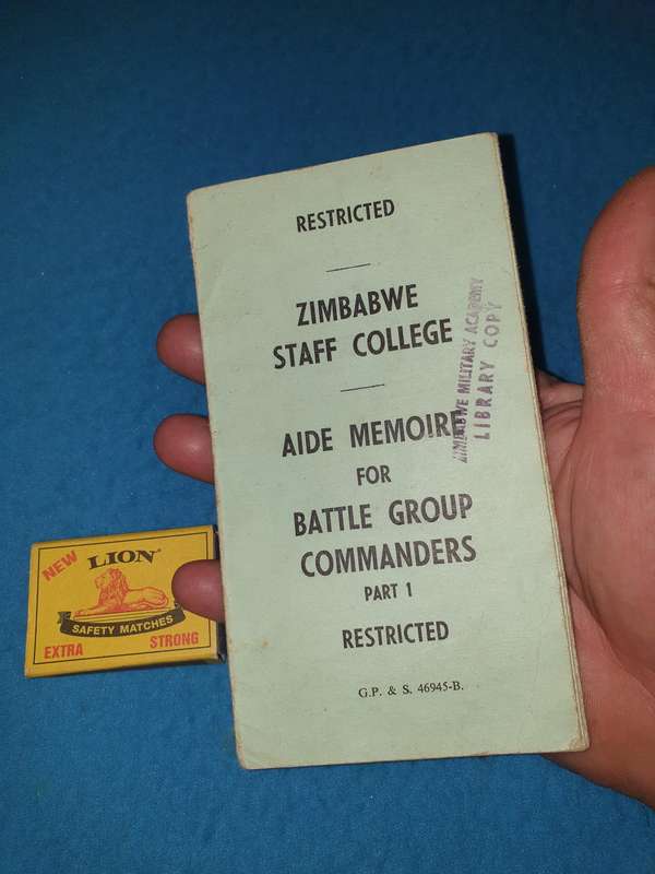 scarce -good clean used condition original Zimbabwe staff college aide memoir for battle group cmdrs