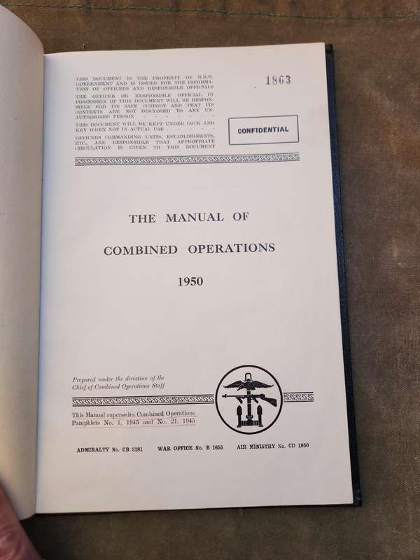 clean 1960 dated nr'ed copy of UK MoD manual titled "the manual of Combined Operations with UDF ink