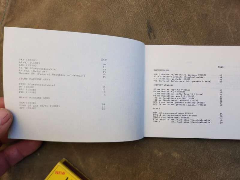 small SADF era A6 size pocket aide memoir for FPLM (Moz army)weapons etc. with colour RENAMO content