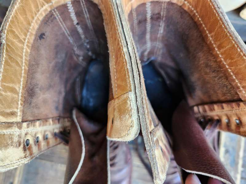 pair good used SADF era full leather combat boots *(taller than jumpers) with R.E.P soles size 10 UK