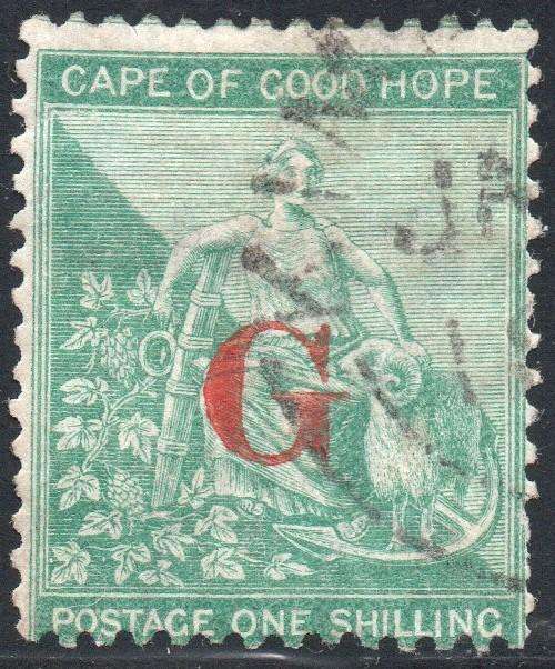 GRIQUALAND WEST 1st PRINTING 1877-8 SACC9c 1/- GREEN, O/P TYPE 3 - VFU