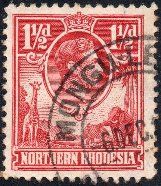Northern Rhodesia SG29b 1½d Carmine-red with TICKBIRD FLAW - VFU - CV £450(2017)