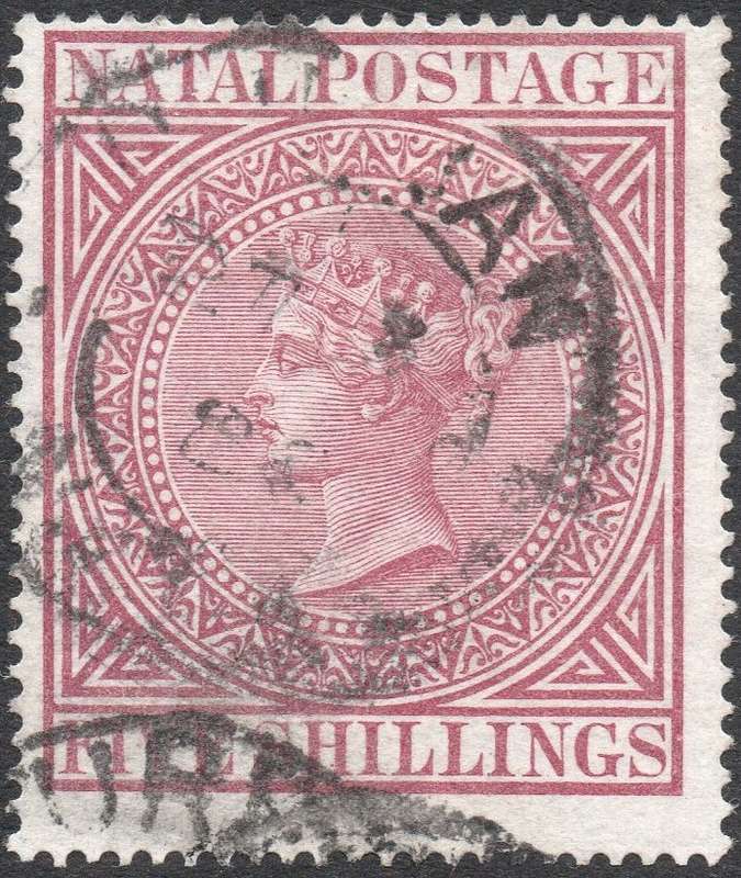 NATAL 1882 SACC75a - 5/- MAROON PERF15½ VFU CV R3000 (SCARCE)